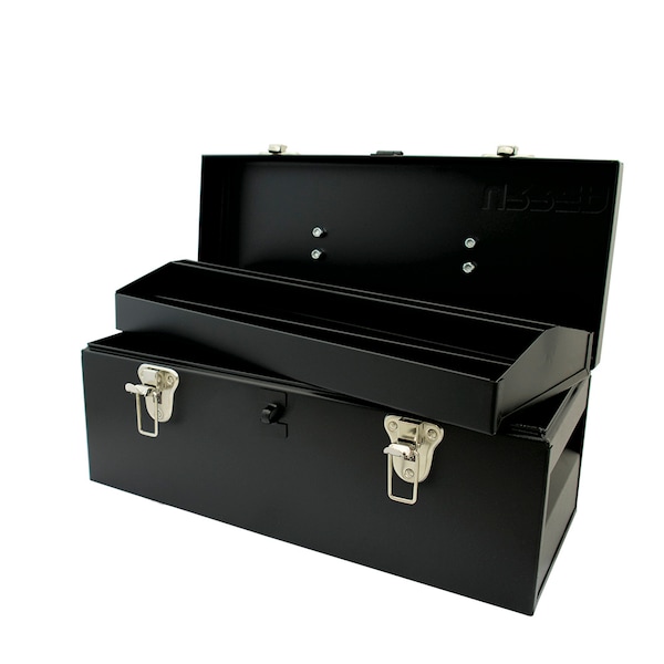 Tool Box, Steel, Black, 18 in W x 7-1/2 in D x 7-1/2 in H
